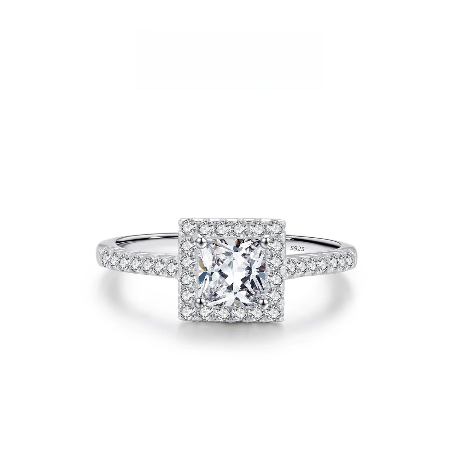 Princess-Cut Sterling Silver & Zircon Ring — Timeless Elegance in Every Angle